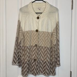 Cozy Button Up Neutral Colorblock Sweater Cardigan Size L